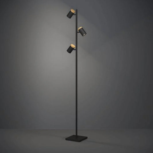 Cartagena Floor Lamp 3 Lights Black Steel Brown Wood 4000K - 390071N - ARCK Electrical Wholesale Supplies
