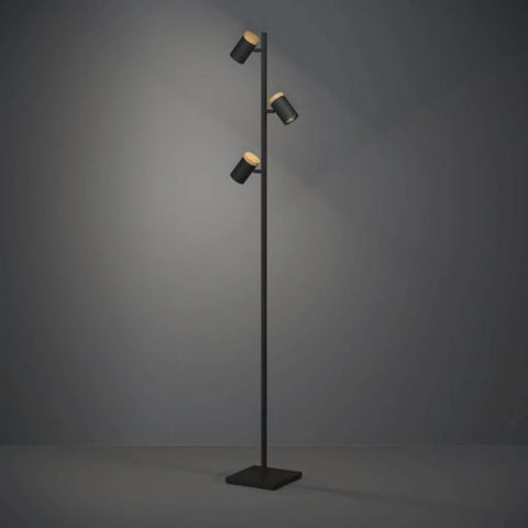 Cartagena Floor Lamp 3 Lights Black Steel Brown Wood 4000K - 390071N - ARCK Electrical Wholesale Supplies