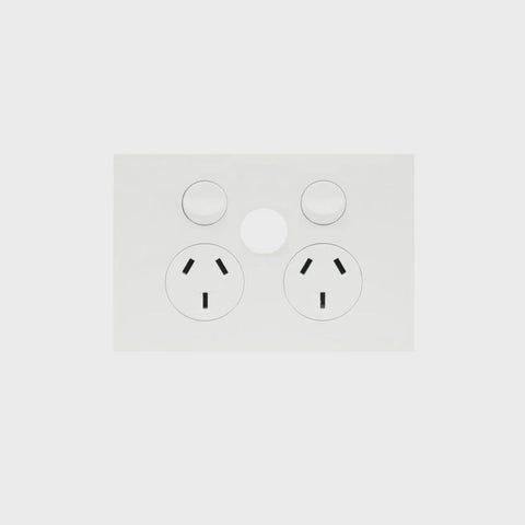 Hager Finesse Double Power Point with blank extra switch (Gloss White) - WBQP2XSB