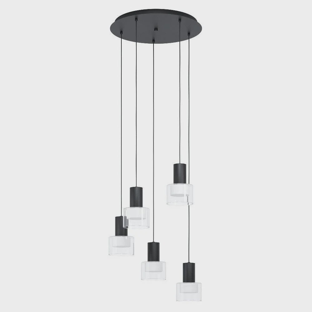 MOLINEROS Cluster Pendant 5 Lights Black Steel Clear Glass 3CCT - 39727N - ARCK Electrical Wholesale Supplies