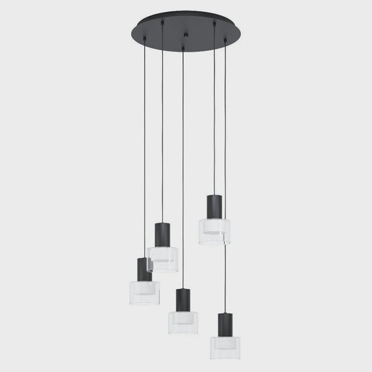 MOLINEROS Cluster Pendant 5 Lights Black Steel Clear Glass 3CCT - 39727N - ARCK Electrical Wholesale Supplies