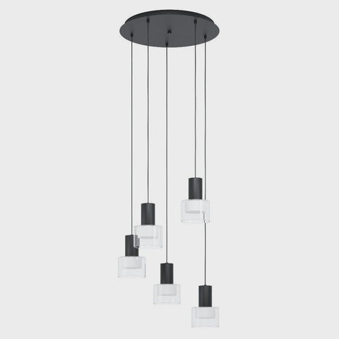 MOLINEROS Cluster Pendant 5 Lights Black Steel Clear Glass 3CCT - 39727N - ARCK Electrical Wholesale Supplies