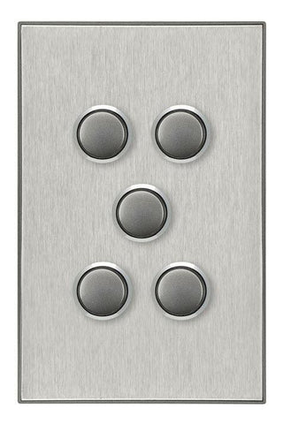 CLIPSAL SATURN 5 GANG PUSHBUTTON LED SWITCH - HORIZON SILVER - 4065PBLHS - ARCK Electrical Wholesale Supplies