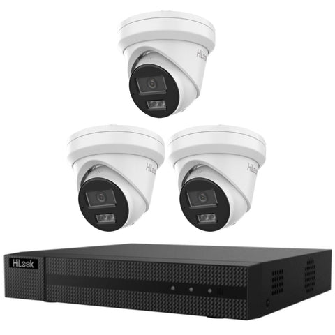 Hikvision HiLook 8MP 4K IntelliSense 4-Channel CCTV Bundle: 3 x IP Turret Cameras IPC-T381H- Includes 4-Channel PoE NVR104MH-C/4P