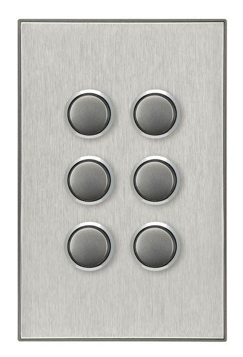CLIPSAL SATURN 6 GANG PUSHBUTTON LED SWITCH - HORIZON SILVER - 4066PBL-HS - ARCK Electrical Wholesale Supplies