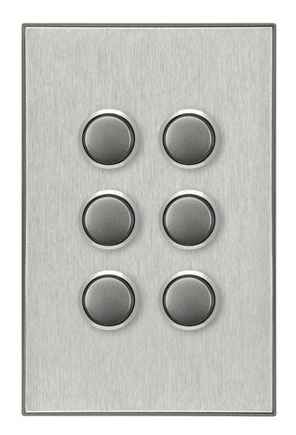 CLIPSAL SATURN 6 GANG PUSHBUTTON LED SWITCH - HORIZON SILVER - 4066PBL-HS - ARCK Electrical Wholesale Supplies