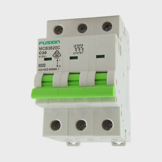 Circuit Breaker 3 Pole 500V ac. 20amp C Curve Breaking capacity 6kA - MCB3620C - ARCK Electrical Wholesale Supplies
