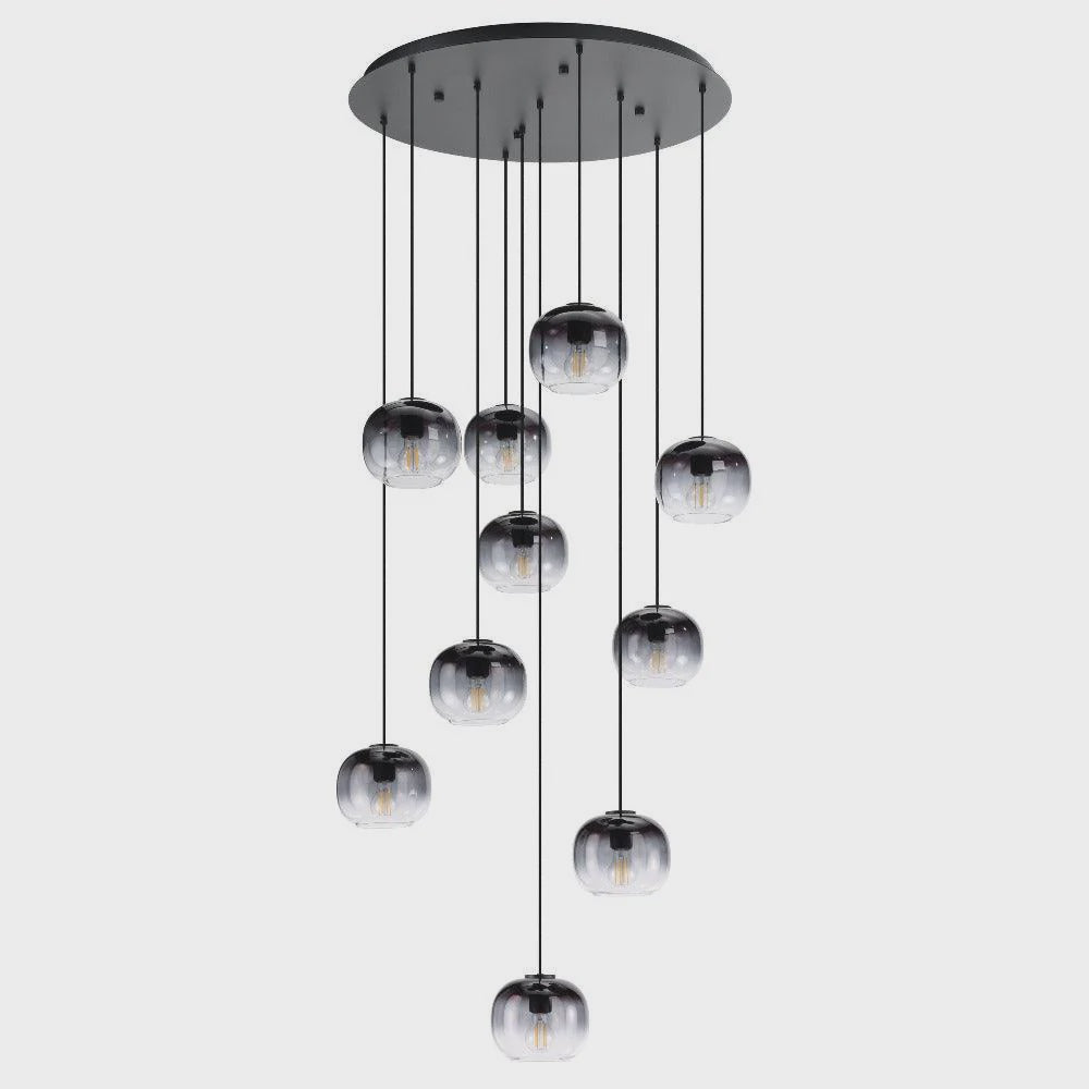 OILELLA Cluster Pendant 10 Lights Black Steel Black Grey Glass - 205649N - ARCK Electrical Wholesale Supplies