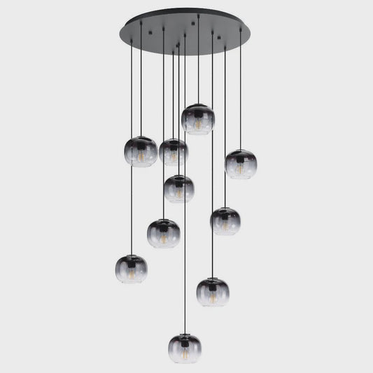 OILELLA Cluster Pendant 10 Lights Black Steel Black Grey Glass - 205649N - ARCK Electrical Wholesale Supplies