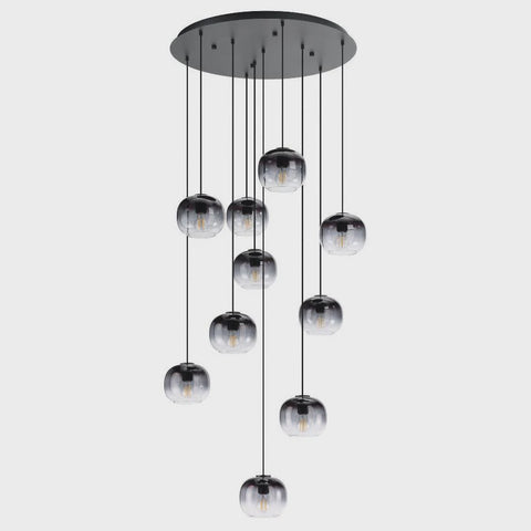 OILELLA Cluster Pendant 10 Lights Black Steel Black Grey Glass - 205649N - ARCK Electrical Wholesale Supplies