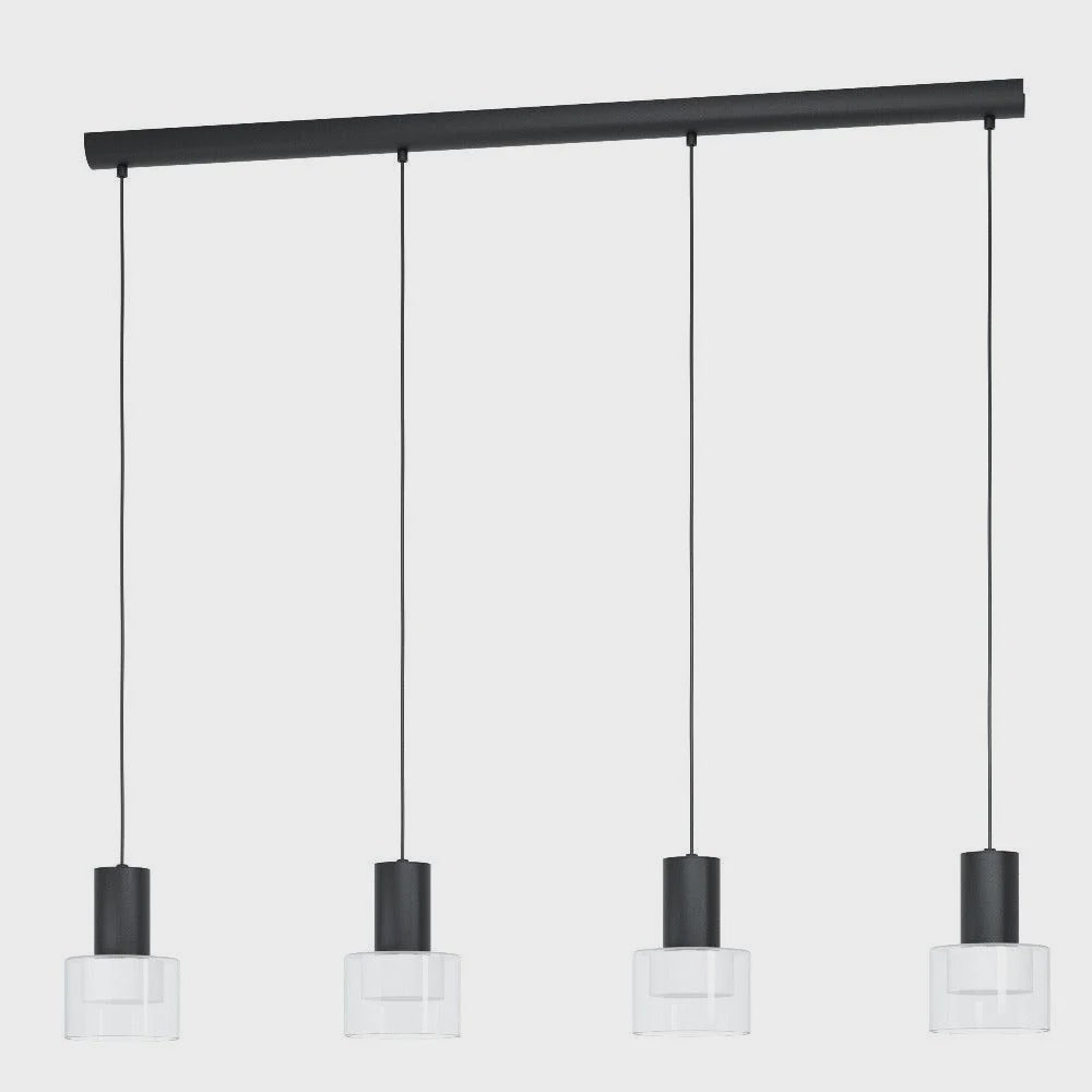 MOLINEROS Pendant 4 Lights Black Steel Clear Glass 3CCT - 39726N - ARCK Electrical Wholesale Supplies
