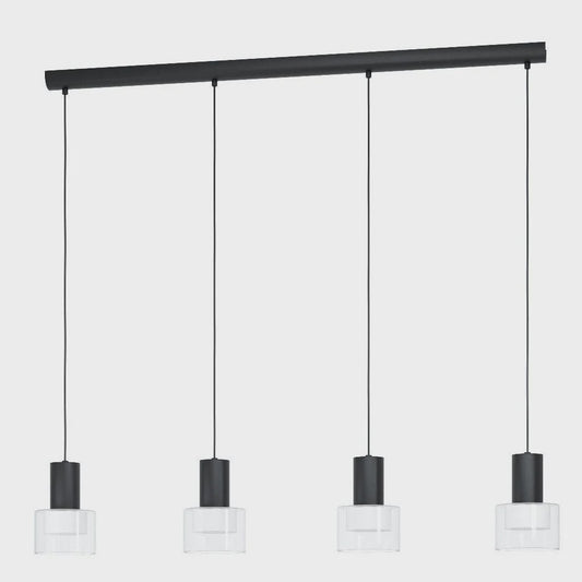 MOLINEROS Pendant 4 Lights Black Steel Clear Glass 3CCT - 39726N - ARCK Electrical Wholesale Supplies