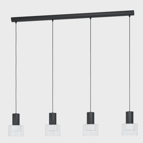 MOLINEROS Pendant 4 Lights Black Steel Clear Glass 3CCT - 39726N - ARCK Electrical Wholesale Supplies