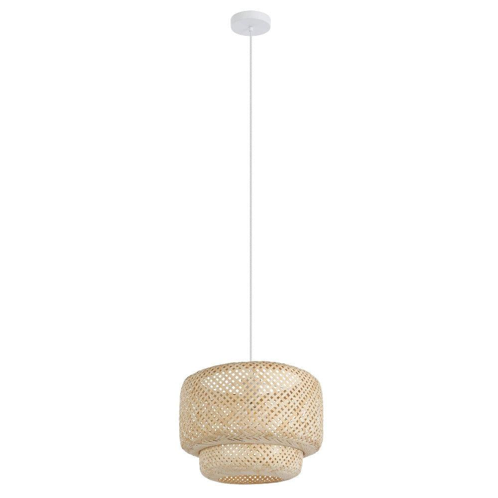 Hettonle Pendant Light White Steel Natural Wood - 43868N - ARCK Electrical Wholesale Supplies