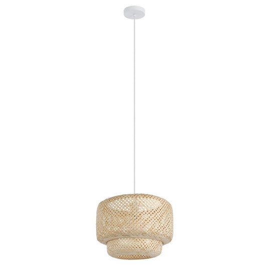 Hettonle Pendant Light White Steel Natural Wood - 43868N - ARCK Electrical Wholesale Supplies