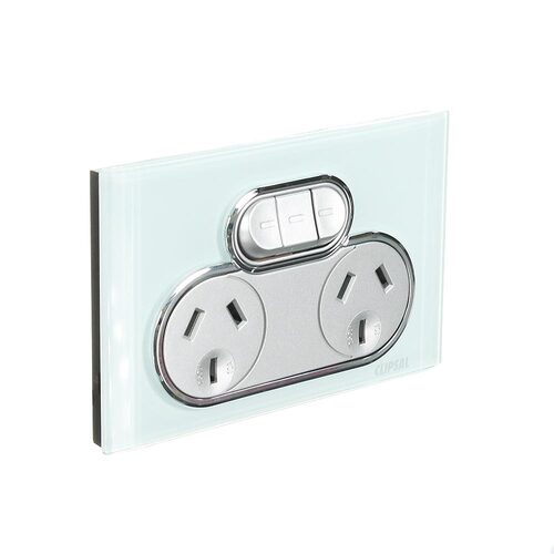 CLIPSAL SATURN DOUBLE POWER POINT WITH EXTRA SWITCH (OCEAN MIST) - 4025X-OM