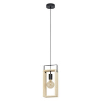 Famborough 1 Light Pendant Black Steel Nutural Wood - 43413N