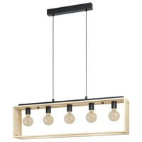 Famborough 5 Light Pendant Black Steel Nutural Wood - 43414N