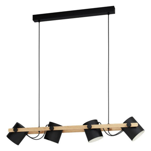 Hornwood 4 Light Pendant Black Steel Brown Wood - 43424N