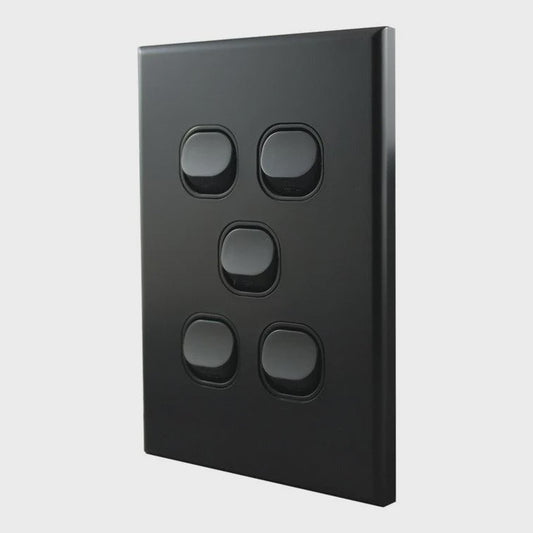 Light Switch 5 Gang – MATTE BLACK VERTICAL LS105VMB-L - ARCK Electrical Wholesale Supplies