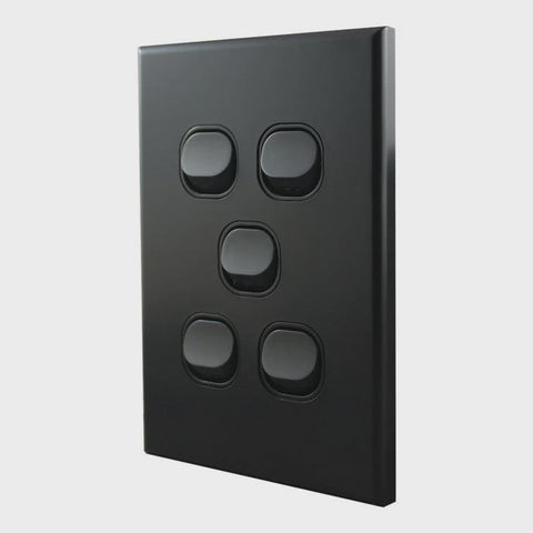 Light Switch 5 Gang – MATTE BLACK VERTICAL LS105VMB-L - ARCK Electrical Wholesale Supplies