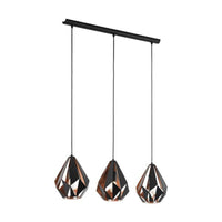 Carlton 3 Light Pendant Black and Copper Steel - 49991N