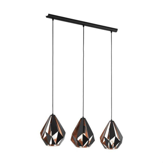 Carlton 3 Light Pendant Black and Copper Steel - 49991N