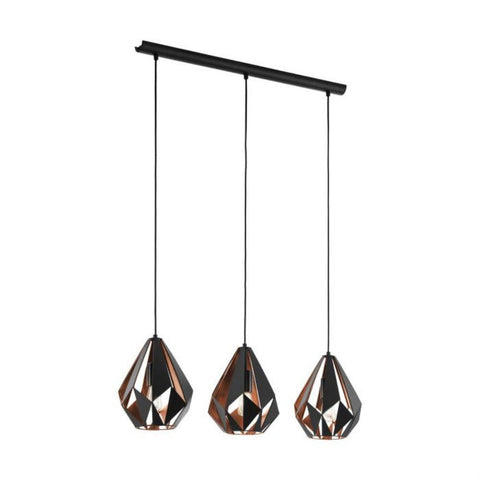 Carlton 3 Light Pendant Black and Copper Steel - 49991N