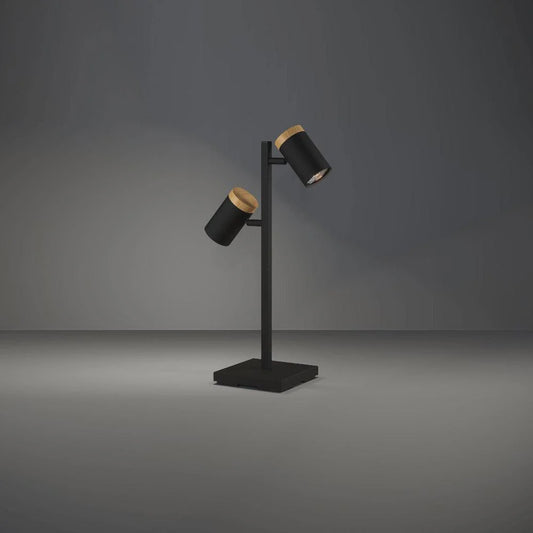 Cartagena Table Lamp 2 Lights Black Steel Brown Wood - 390069N - ARCK Electrical Wholesale Supplies
