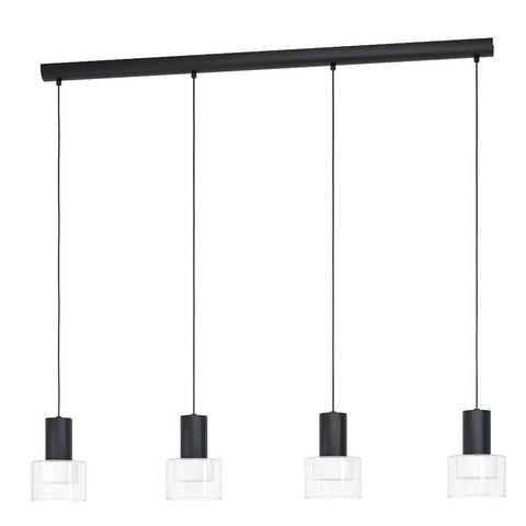 MOLINEROS Pendant 4 Lights Black Steel Clear Glass 3CCT - 39726N