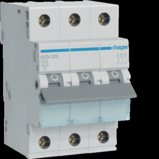 Hager 20A MCB 3Pole 6kA - MSN320 - ARCK Electrical Wholesale Supplies