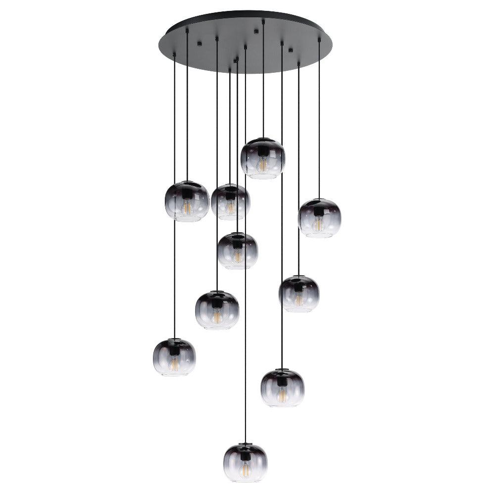OILELLA Cluster Pendant 10 Lights Black Steel Black Grey Glass - 205649N