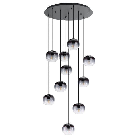OILELLA Cluster Pendant 10 Lights Black Steel Black Grey Glass - 205649N