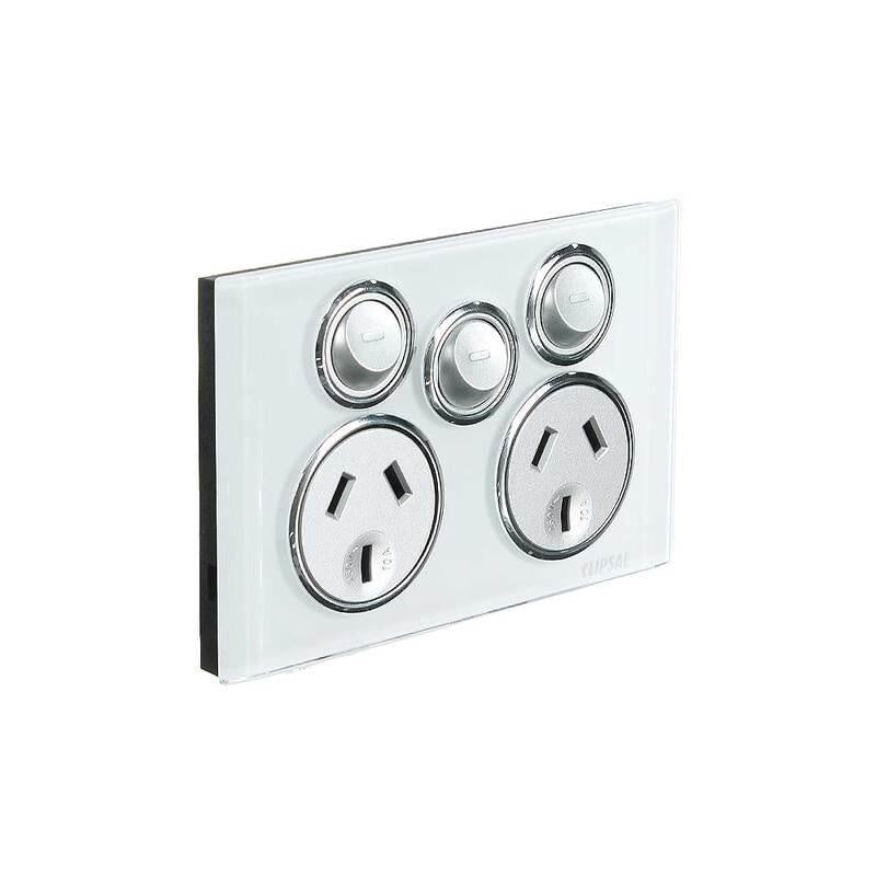 Clipsal Saturn 4000Twin Switched Socket Outlet 250V, 10A Horizon Black - 4025XA-PW - ARCK Electrical Wholesale Supplies