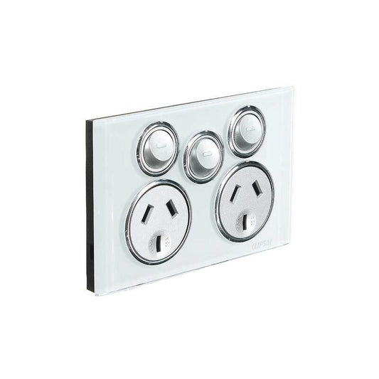 Clipsal Saturn 4000Twin Switched Socket Outlet 250V, 10A Horizon Black - 4025XA-PW - ARCK Electrical Wholesale Supplies