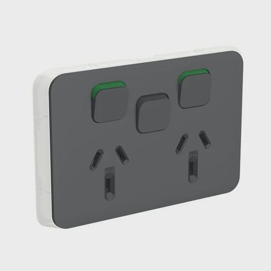 Clipsal Iconic Double PowerPoint + Extra Switch Skin Anthracite - 3025XC-AN - ARCK Electrical Wholesale Supplies