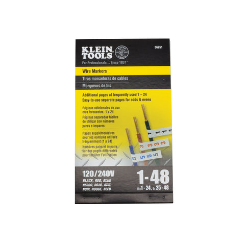 WIRE MARKER BOOK, 120/240V 3 PHASE 1-48