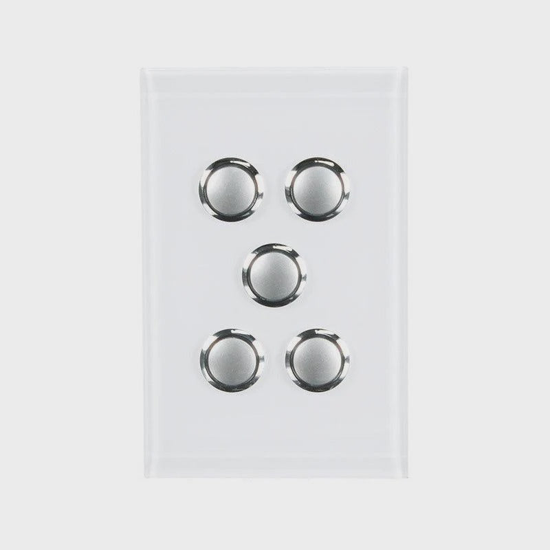 CLIPSAL SATURN 5 GANG PUSHBUTTON LED SWITCH - PURE WHITE - 4065PBLPW - ARCK Electrical Wholesale Supplies