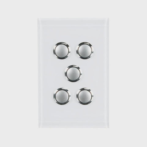CLIPSAL SATURN 5 GANG PUSHBUTTON LED SWITCH - PURE WHITE - 4065PBLPW - ARCK Electrical Wholesale Supplies