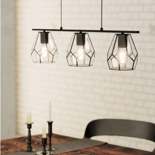 MARDYKE Island Pendant 3 Lights Black Steel Clear Glass - 43644 - ARCK Electrical Wholesale Supplies