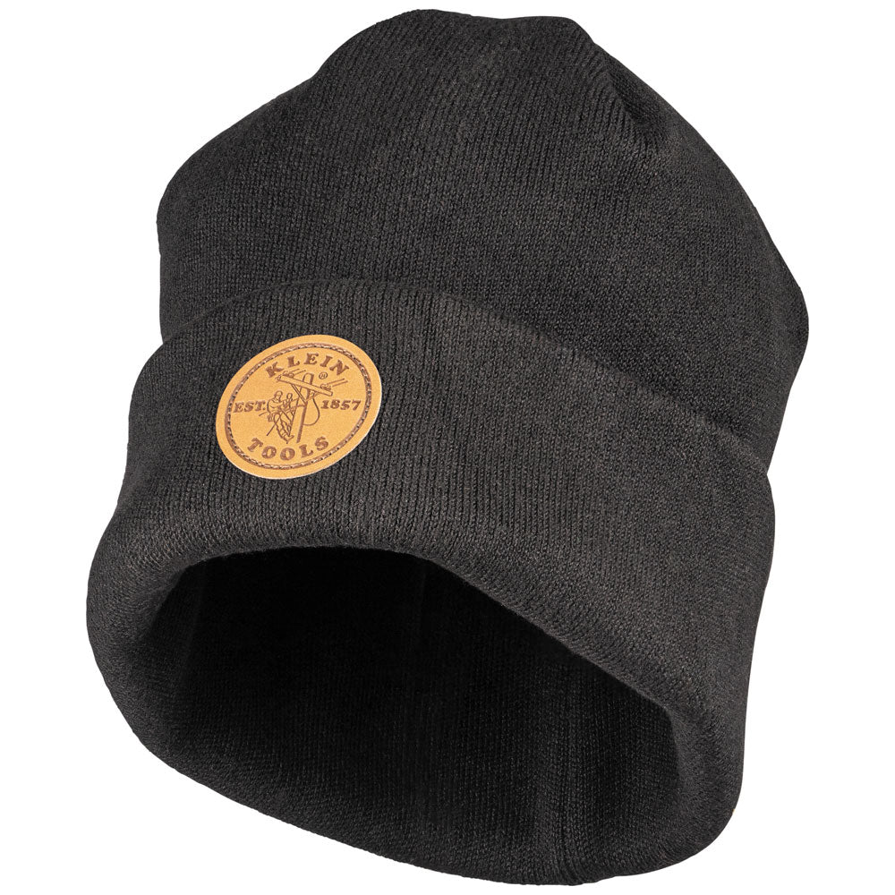 Klein Tools Heavy Knit Hat, Black, Leather Logo- A-60569
