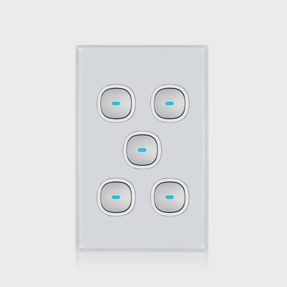 Transco Glass-look OPAL LED 5 Gang Push Button Switch - S5G - ARCK Electrical Wholesale Supplies