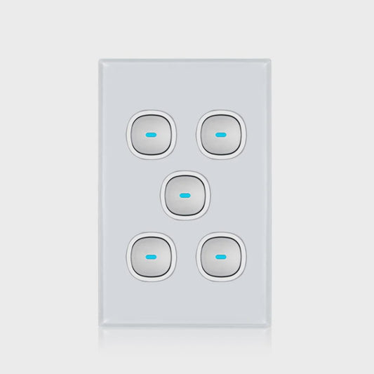 Transco Glass-look OPAL LED 5 Gang Push Button Switch - S5G - ARCK Electrical Wholesale Supplies
