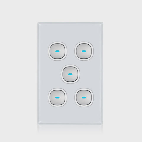 Transco Glass-look OPAL LED 5 Gang Push Button Switch - S5G - ARCK Electrical Wholesale Supplies