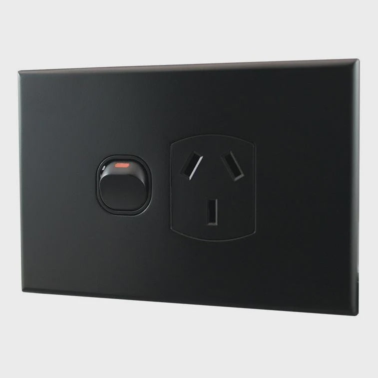 Single Power Point 10A 250V AC – MATTE BLACK POS10MB-L - ARCK Electrical Wholesale Supplies