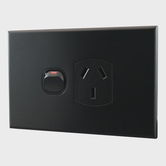 Single Power Point 10A 250V AC – MATTE BLACK POS10MB-L - ARCK Electrical Wholesale Supplies