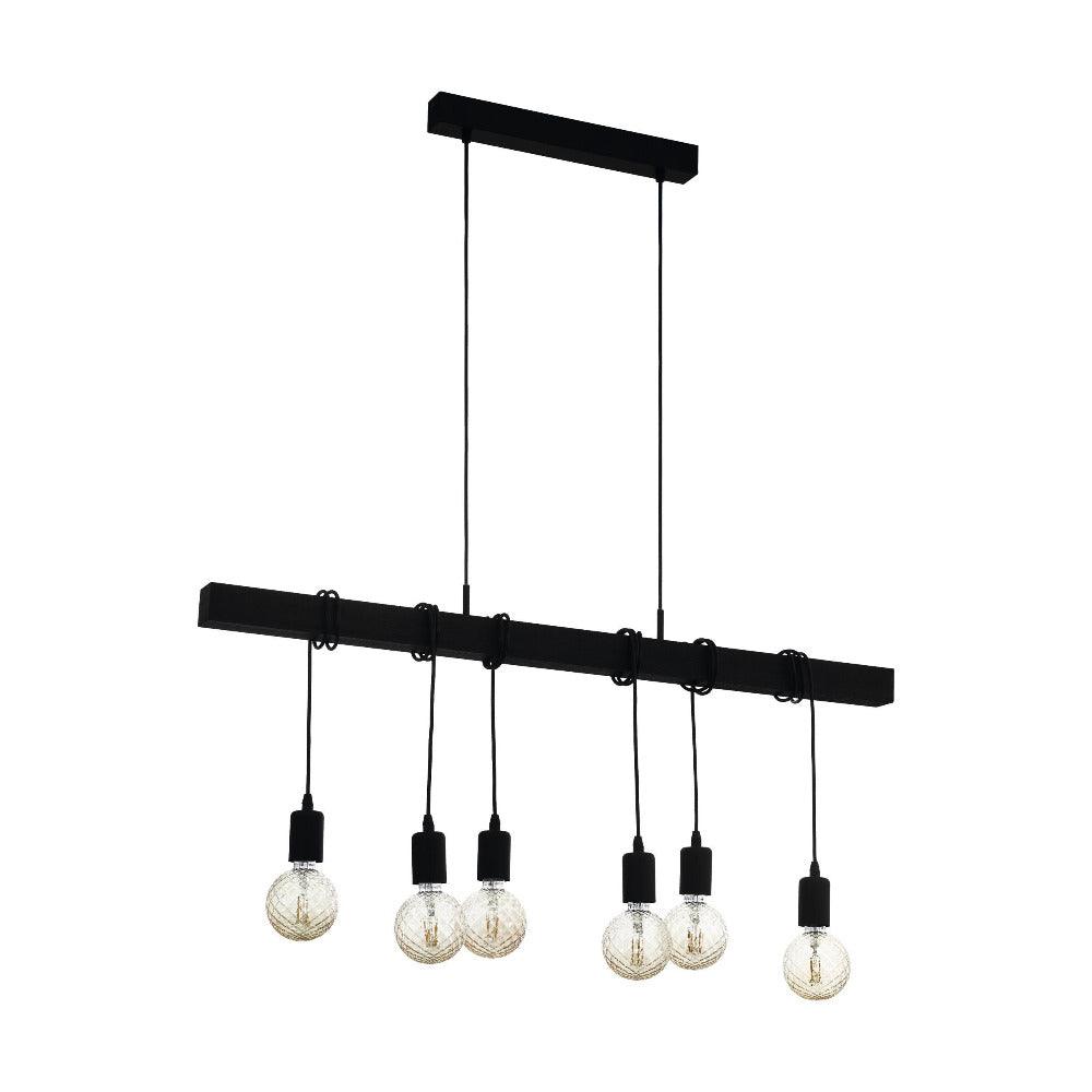 TOWNSHEND Island Pendant 6 Lights Black Steel / Black Wood - 49755N
