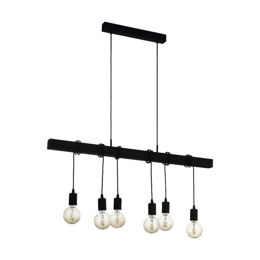 TOWNSHEND Island Pendant 6 Lights Black Steel / Black Wood - 49755N - ARCK Electrical Wholesale Supplies
