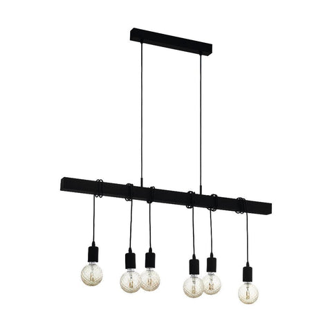 TOWNSHEND Island Pendant 6 Lights Black Steel / Black Wood - 49755N