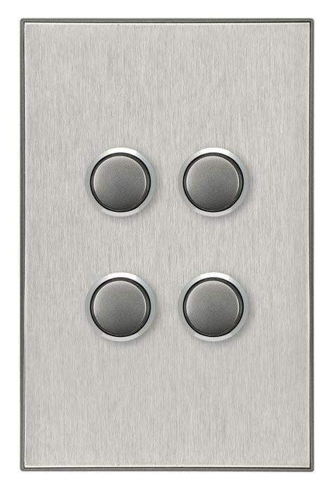 CLIPSAL SATURN 4 GANG PUSHBUTTON LED SWITCH - HORIZON SILVER - 4064PBLHS - ARCK Electrical Wholesale Supplies